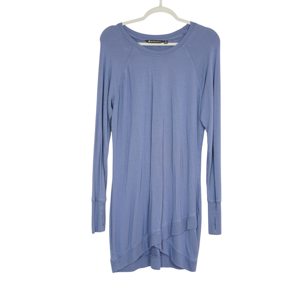 Athleta Size Small Blue Modal Stretch Tulip Hem Thumbhole Tunic Sweatshirt Dress